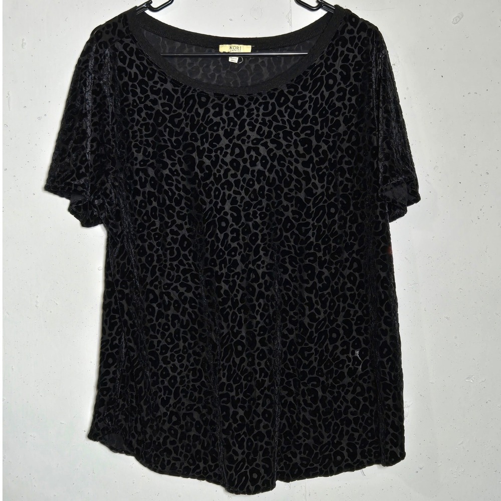 Kori America Black Leopard Velvet Burnout Top M Grunge Whimsigoth Witchy Indie